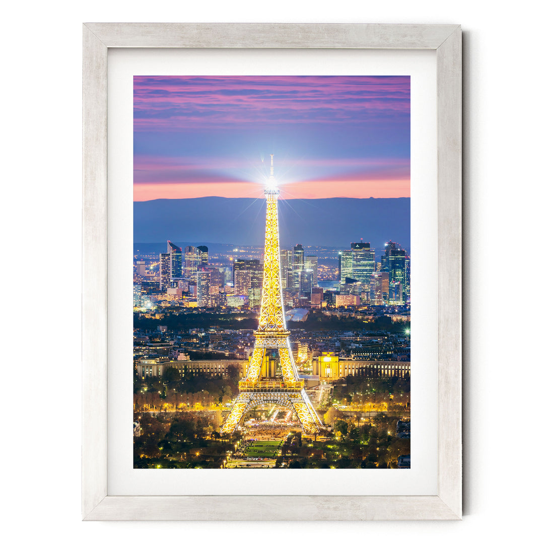 Night in Paris II, France – fine art print in a silver frame with white mat