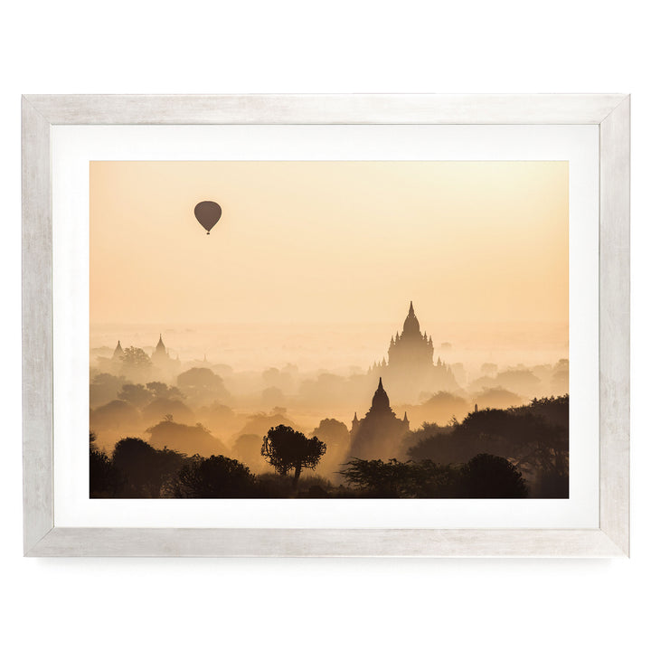 Sunrise in Bagan, Myanmar I – fine art print in a silver frame with white mat