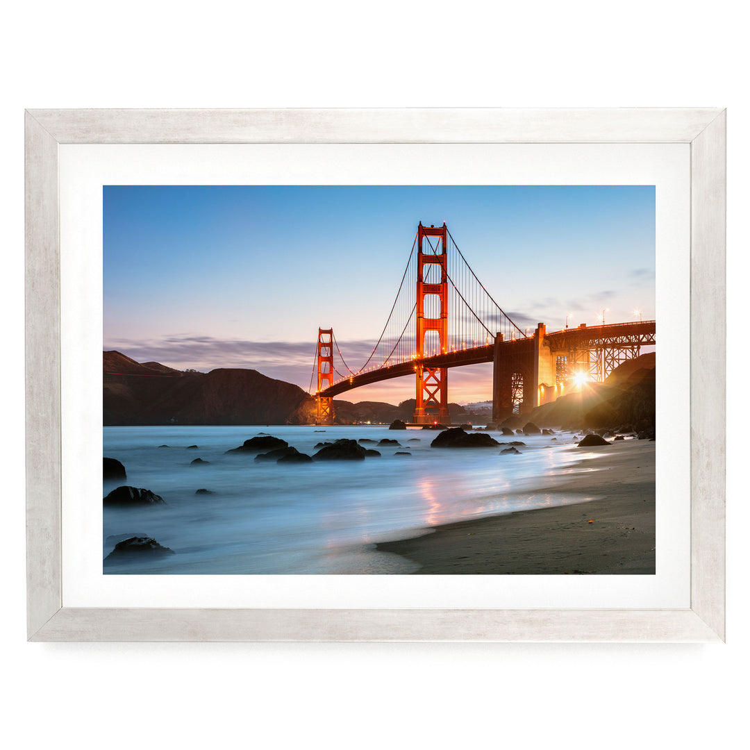 Iconic Golden Gate I, San Francisco, California – fine art print in a silver frame with white mat