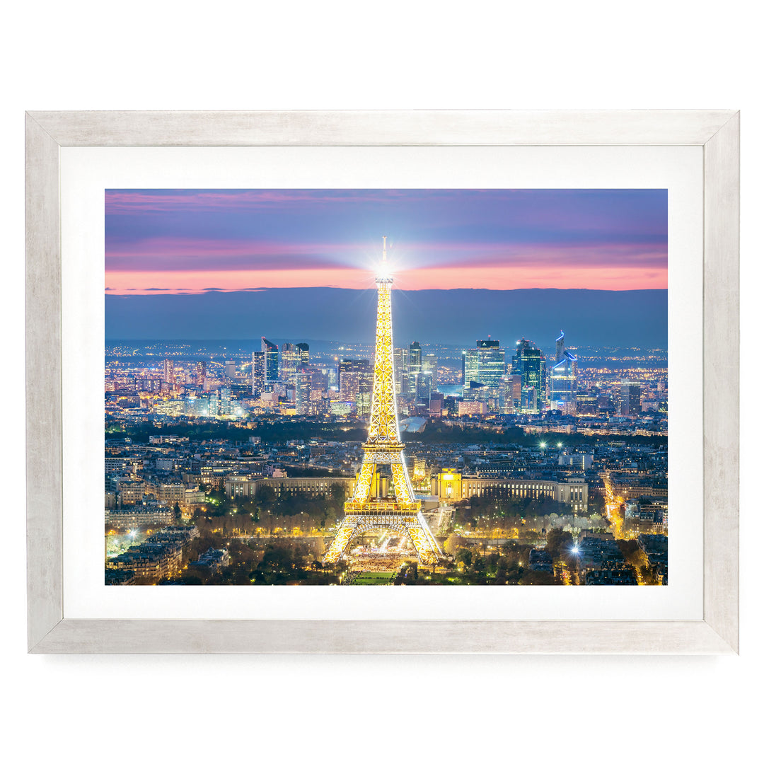 Night in Paris I, France – fine art print in a silver frame with white mat
