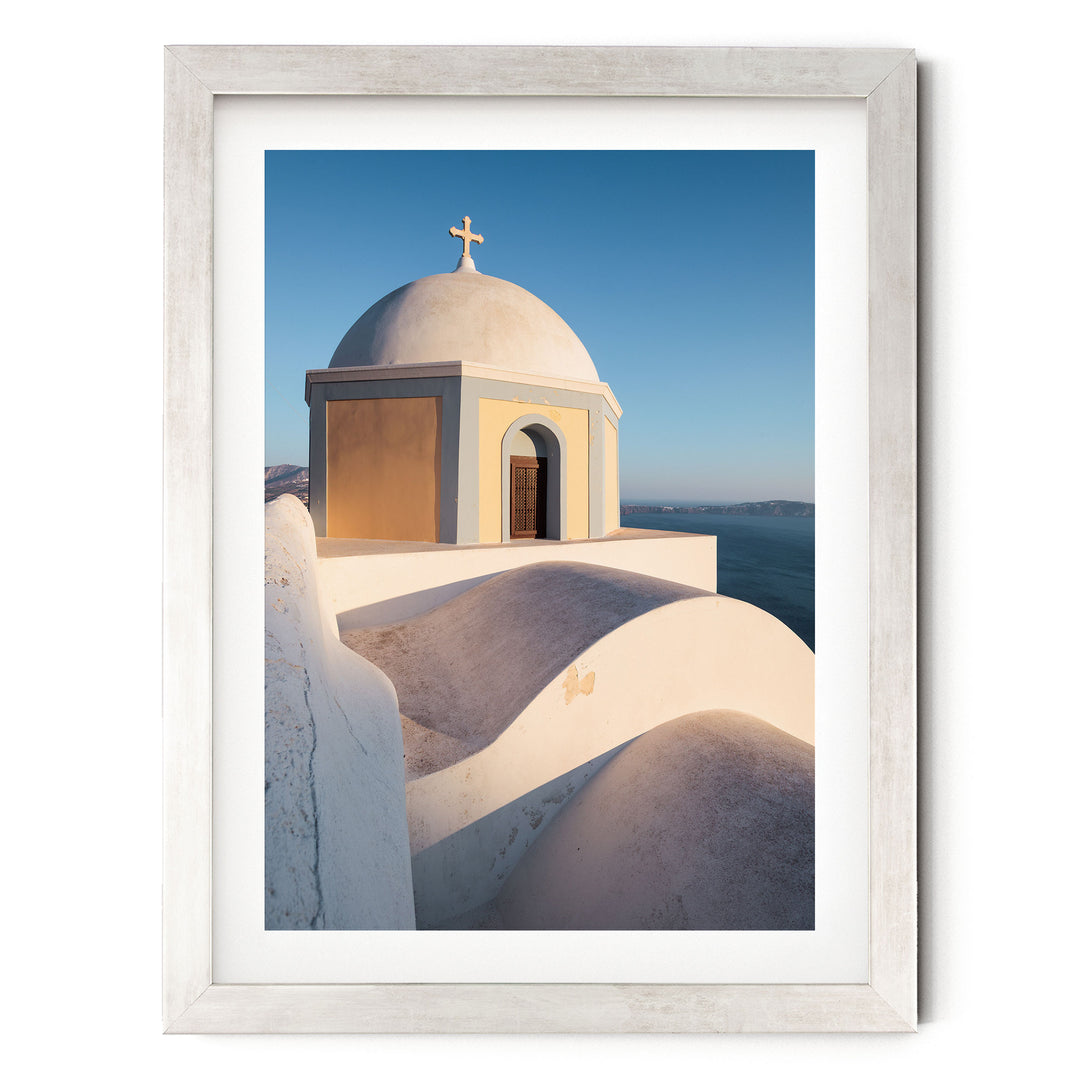 Greek Church, Santorini, Greece – fine art print in a silver frame with white mat