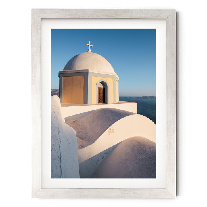 Greek Church, Santorini, Greece – fine art print in a silver frame with white mat