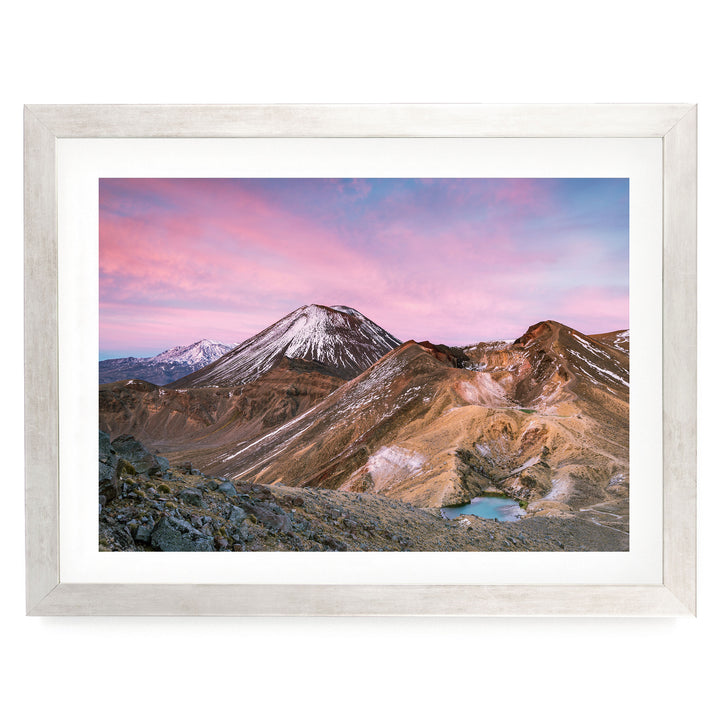 Tongariro Crossing, New Zealand – fine art print in a silver frame with white mat