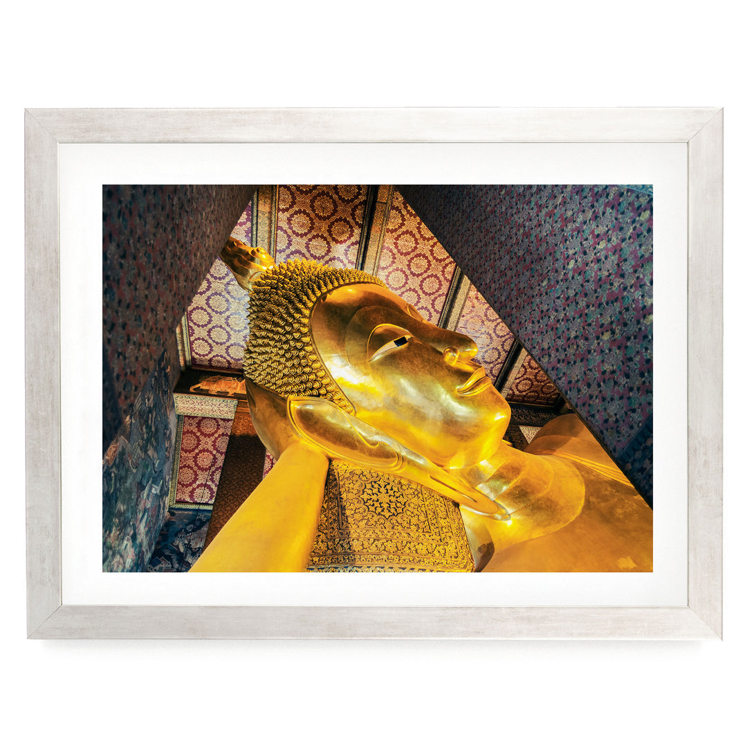 Reclining Buddha, Bangkok, Thailand – fine art print in a silver frame with white mat