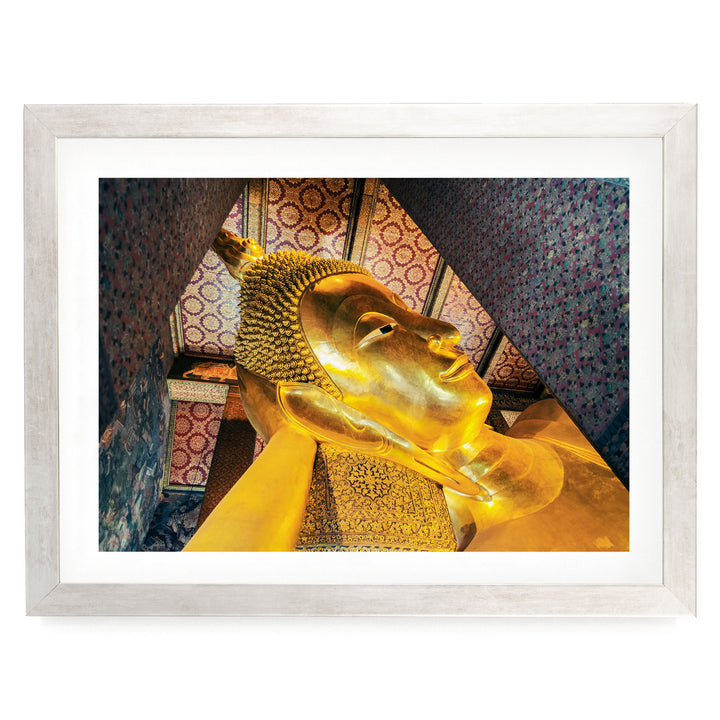 Reclining Buddha, Bangkok, Thailand – fine art print in a silver frame with white mat