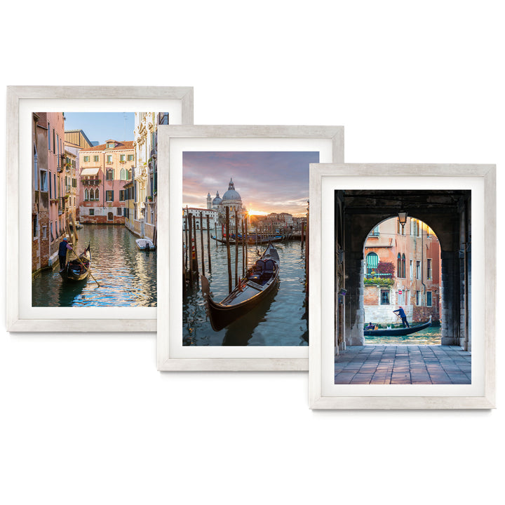 Venice Gondolas, Italy – Print Set – fine art print set in silver frames with white mats