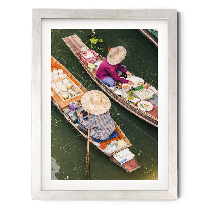 At the Floating Market, Bangkok I, Thailand – fine art print in a silver frame with white mat