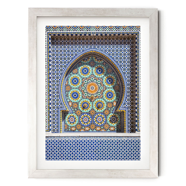 Mosaic Fountain, Meknes, Morocco – fine art print in a silver frame with white mat
