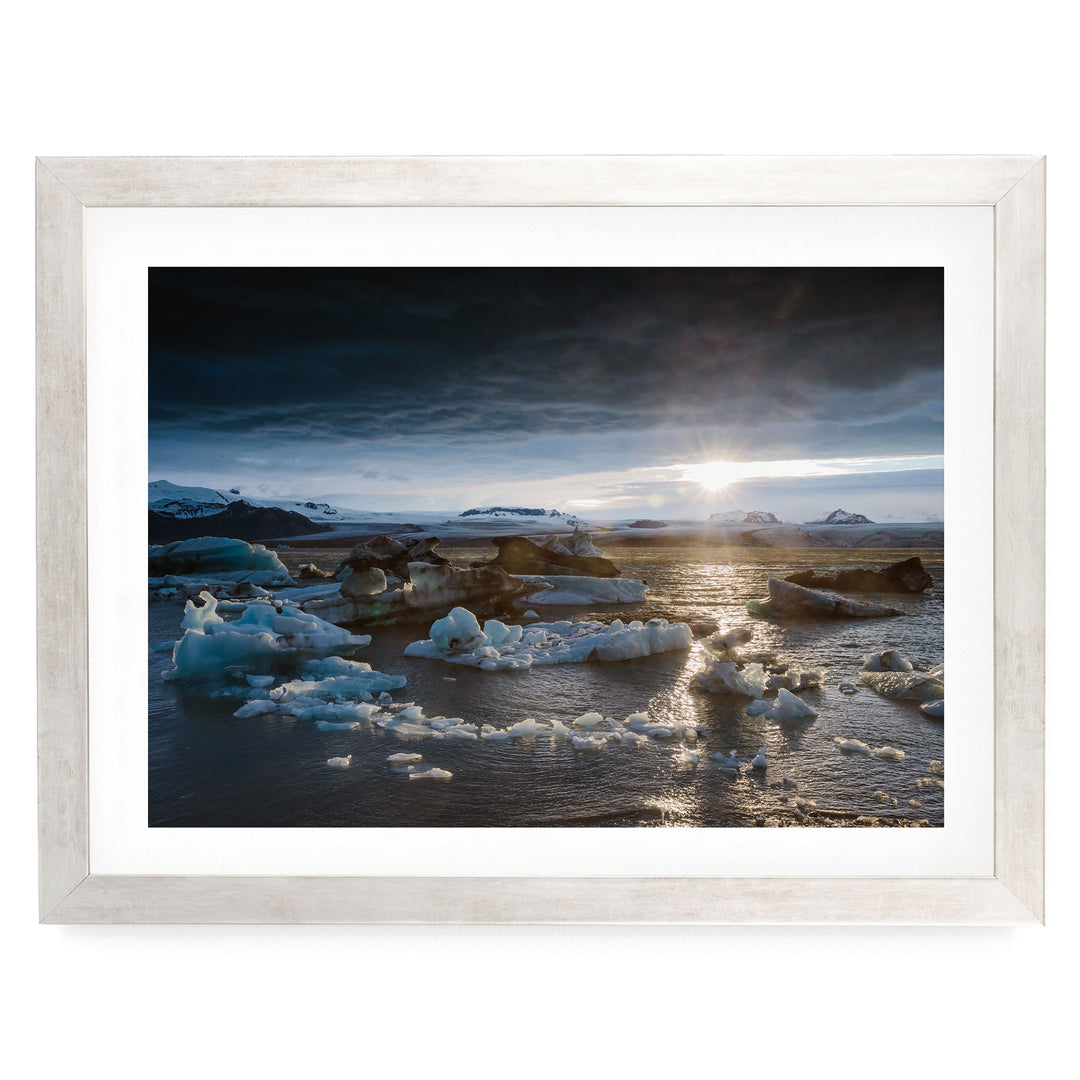 Midnight Sun, Iceland – fine art print in a silver frame with white mat