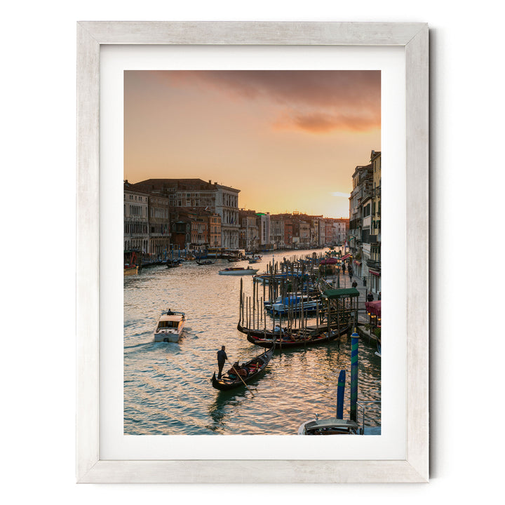 Grand Canal at Sunset, Venice, Italy – fine art print in a silver frame with white mat