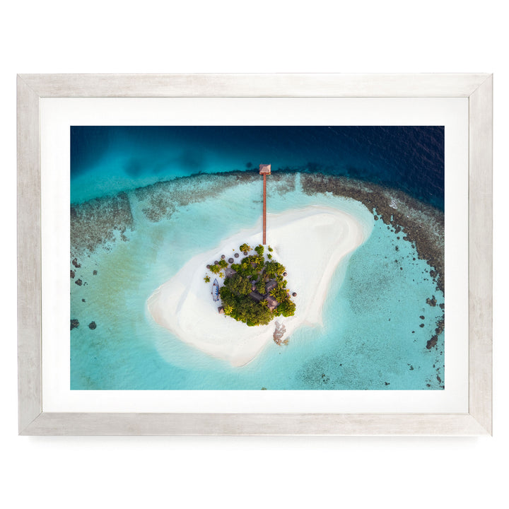 Desert Island, Maldives – fine art print in a silver frame with white mat