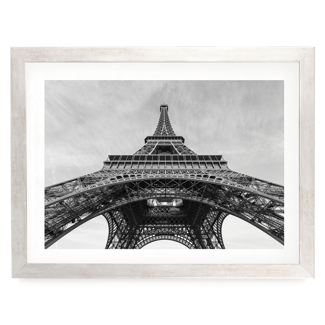 Under the Eiffel Tower, Paris, France – fine art print in a silver frame with white mat