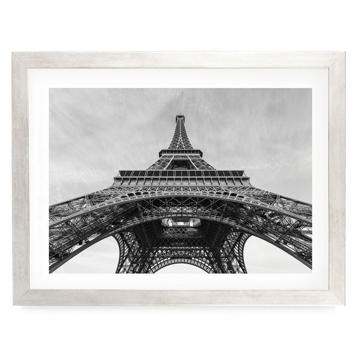 Under the Eiffel Tower, Paris, France – fine art print in a silver frame with white mat