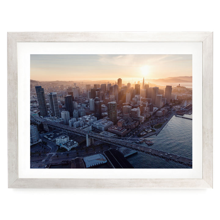 Last Light over San Francisco, California – fine art print in a silver frame with white mat