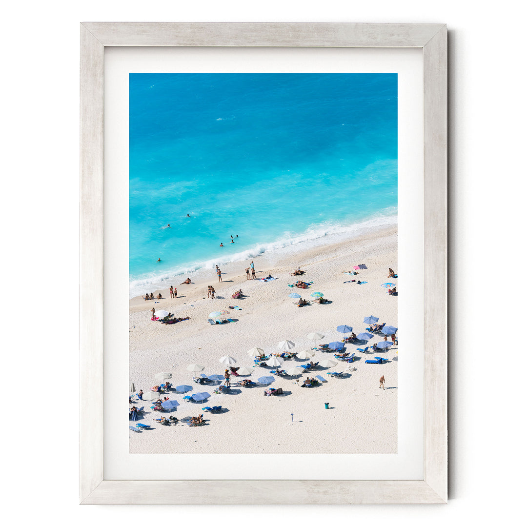 Beach Aerial, Greece II – fine art print in a silver frame with white mat