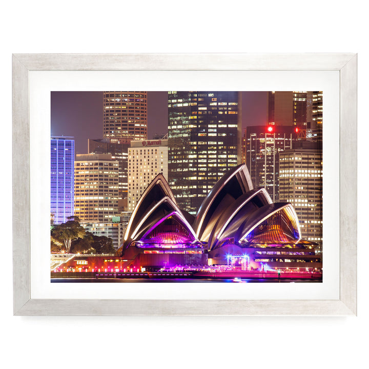 Night at the Opera House, Sydney, Australia – fine art print in a silver frame with white mat