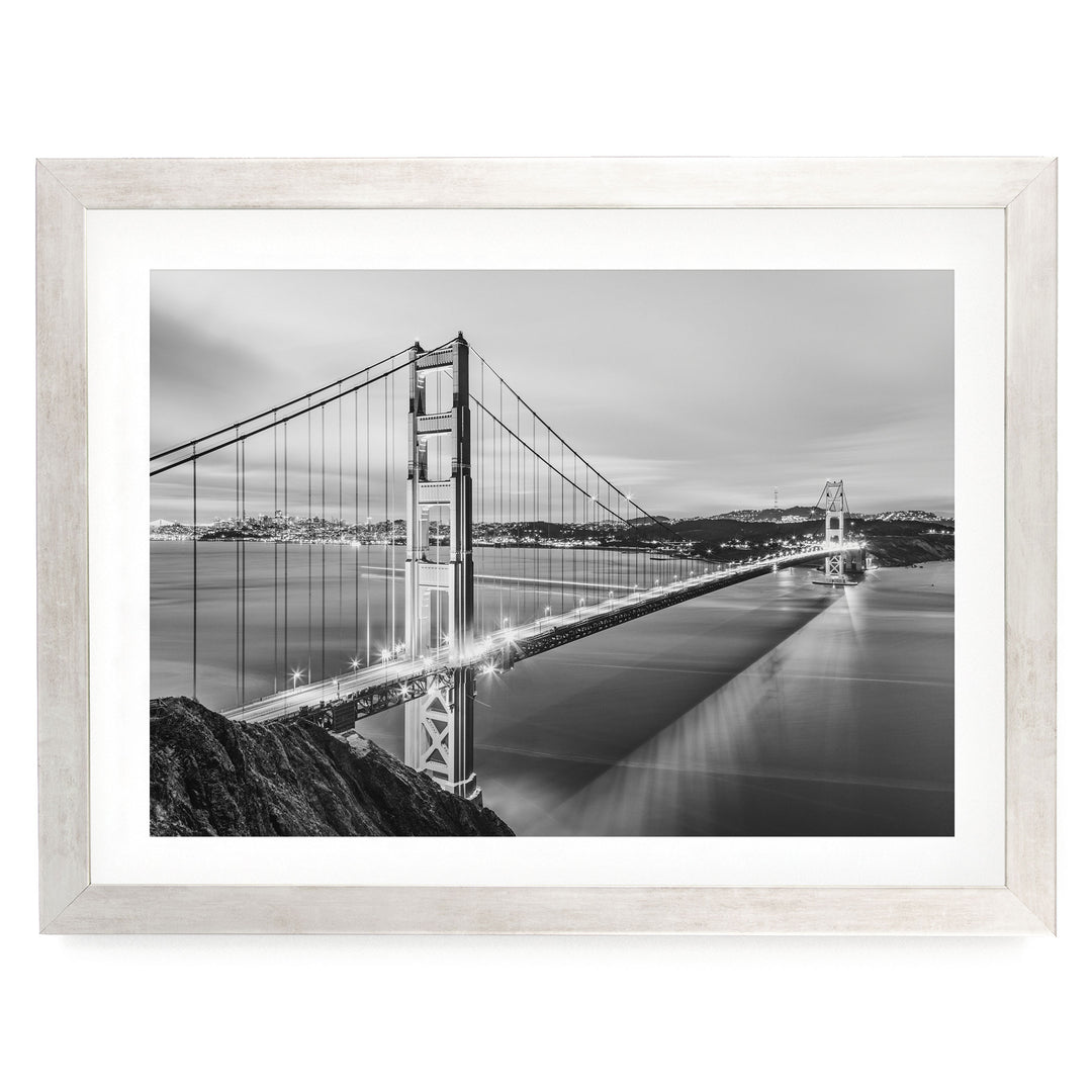 Dawn at the Golden Gate I, San Francisco, California – fine art print in a silver frame with white mat