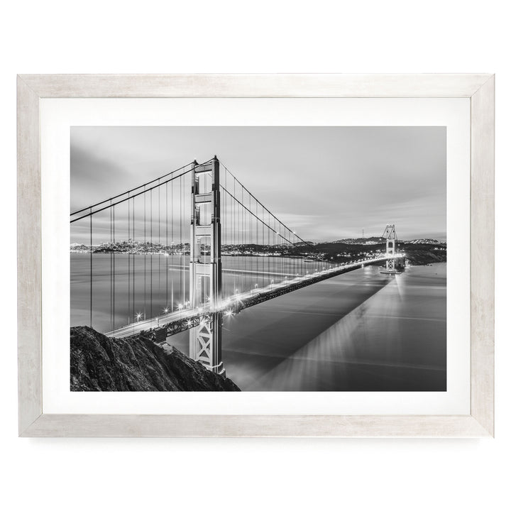 Dawn at the Golden Gate I, San Francisco, California – fine art print in a silver frame with white mat