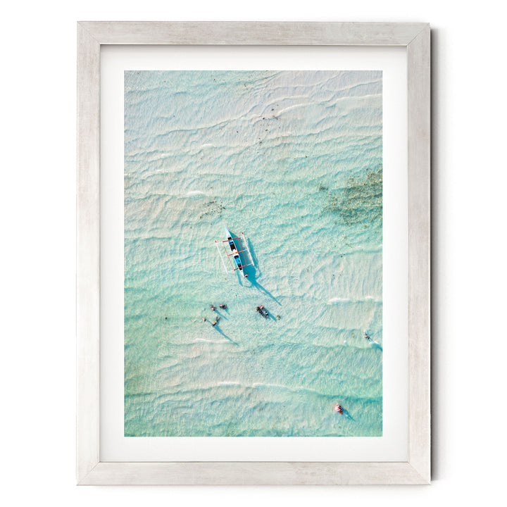 In the Turquoise Sea, Indian Ocean – fine art print in a silver frame with white mat