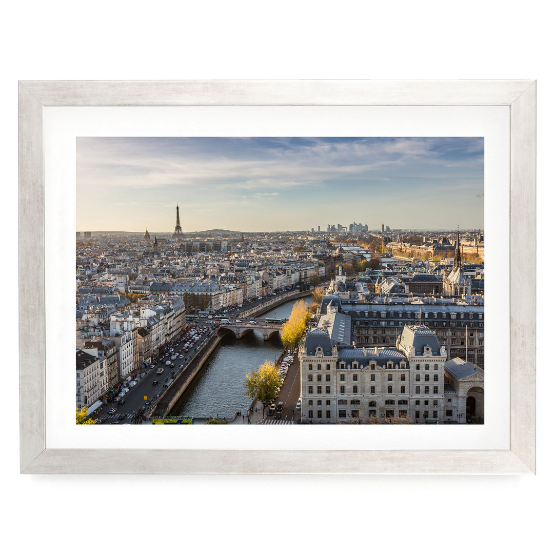 A View over Paris, France – fine art print in a silver frame with white mat