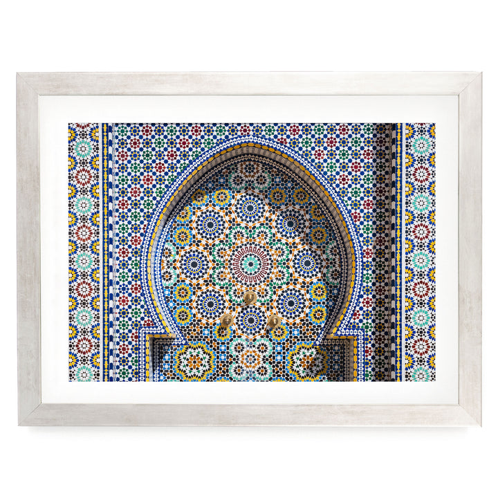 Mosaic Fountain II, Meknes, Morocco – fine art print in a silver frame with white mat