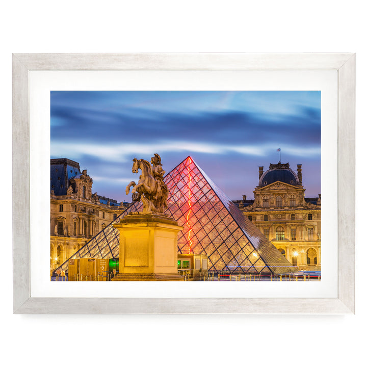 The Louvre at Night, Paris, France – fine art print in a silver frame with white mat