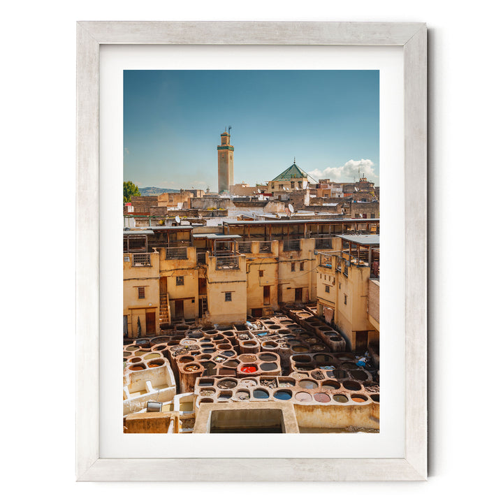 The Tannery, Fes, Morocco – fine art print in a silver frame with white mat