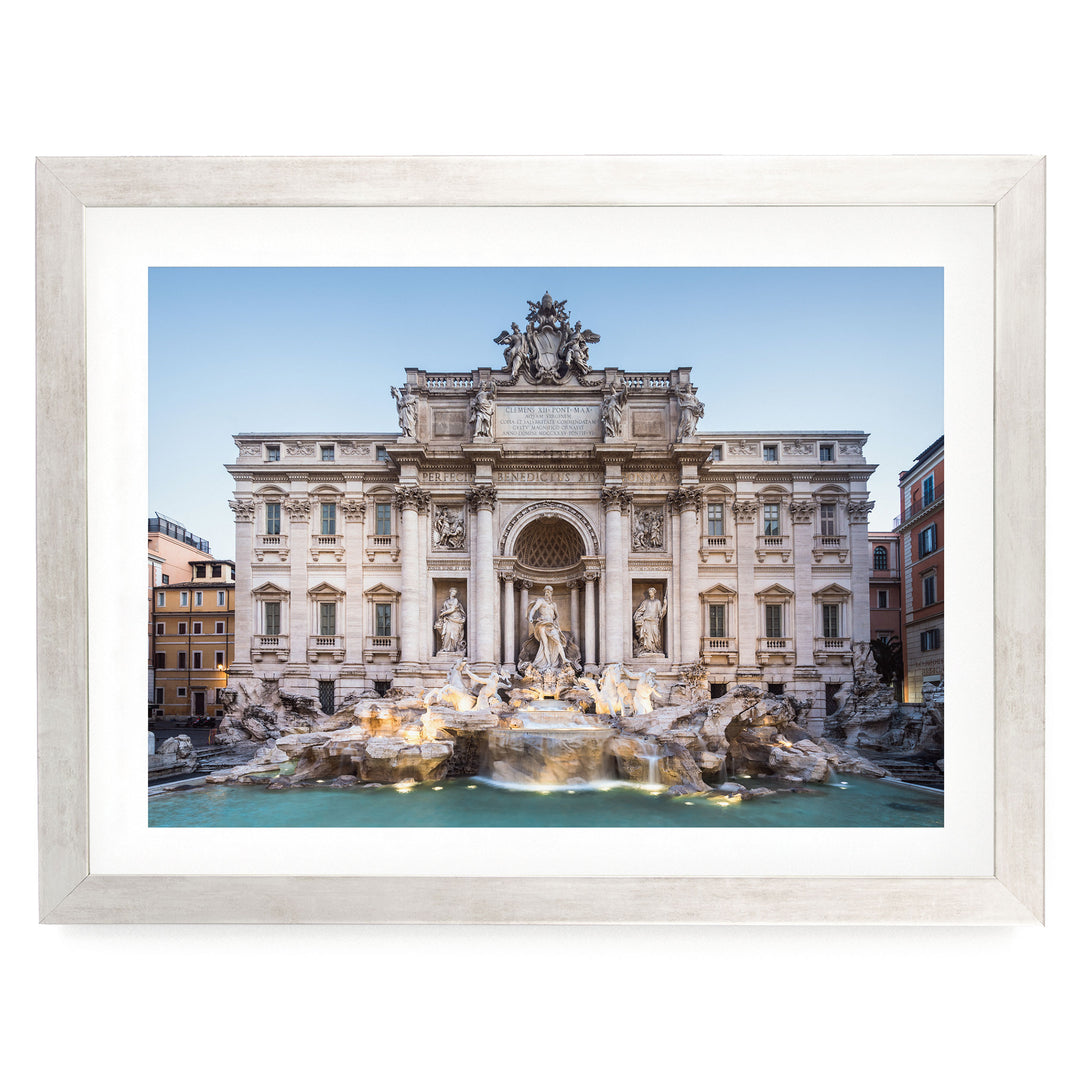 Trevi Fountain, Rome, Italy – fine art print in a silver frame with white mat