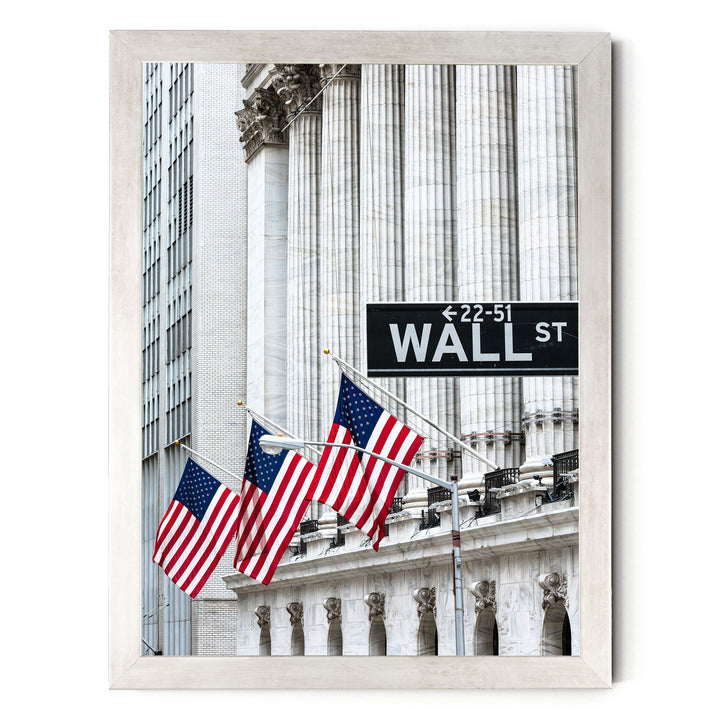 Wall Street, New York City – fine art print in a silver frame, no mat