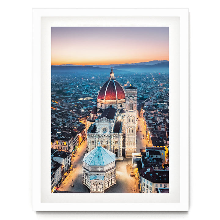 Dawn over Florence, Tuscany, Italy – fine art print in a white frame with white mat