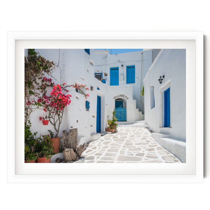 White Village, Paros, Greece – fine art print in a white frame with white mat