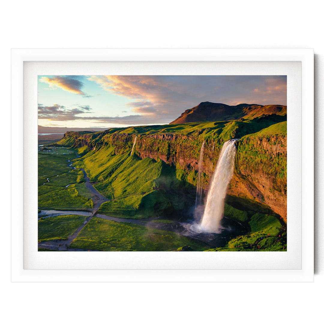 Seljalandsfoss Waterfall, Iceland – fine art print in a white frame with white mat