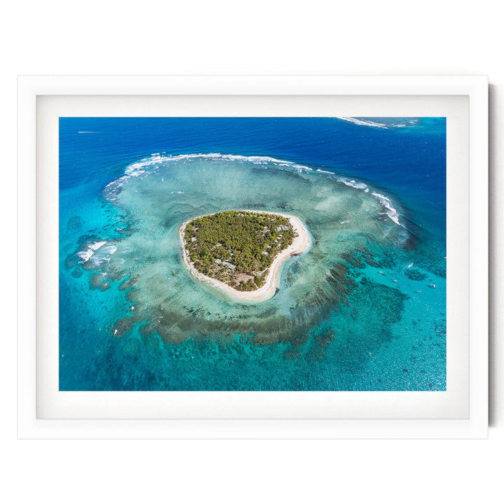 Heart Island, Fiji – fine art print in a white frame with white mat