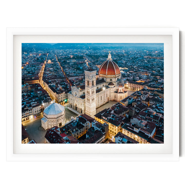 Night in Florence, Tuscany, Italy – fine art print in a white frame with white mat