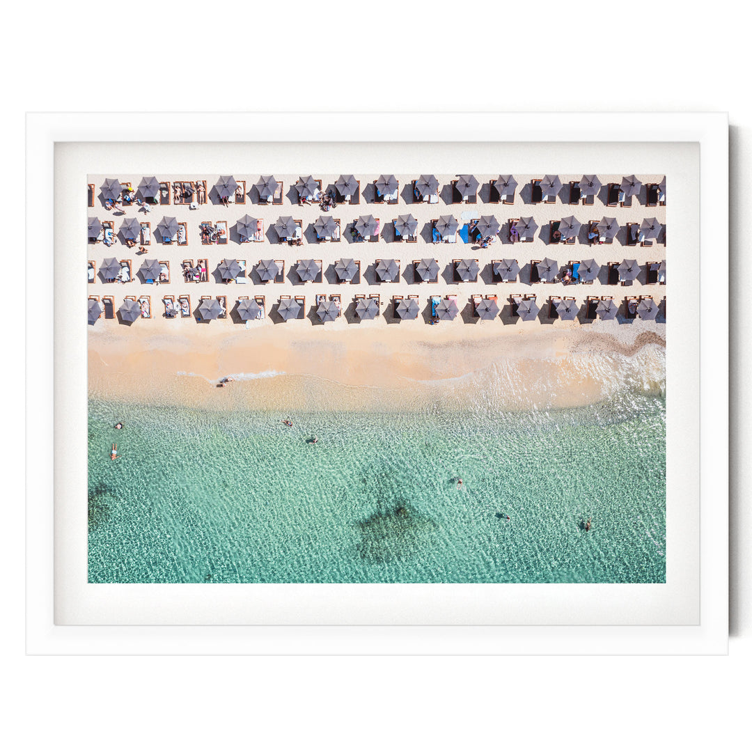 Mykonos Beach I, Elia, Greece – fine art print in a white frame with white mat