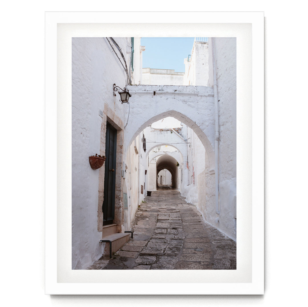 Ostuni, Puglia I, Italy – fine art print in a white frame with white mat