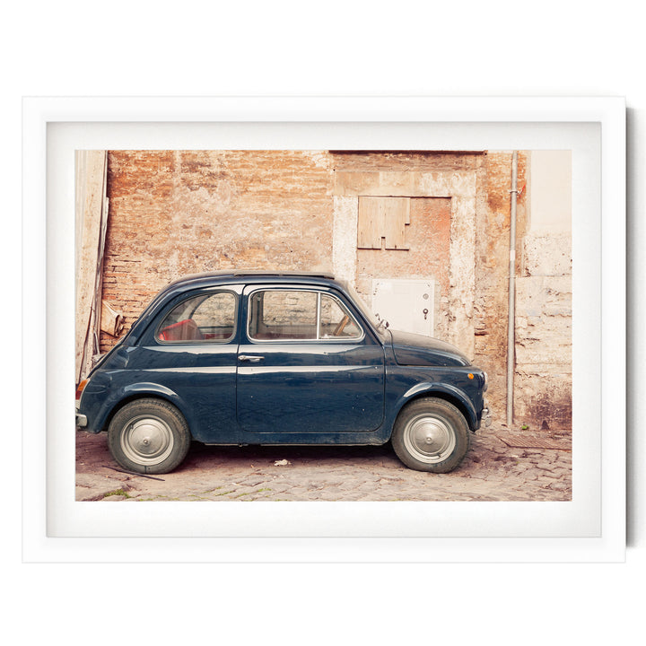 Vintage Fiat 500, Rome, Italy – fine art print in a white frame with white mat