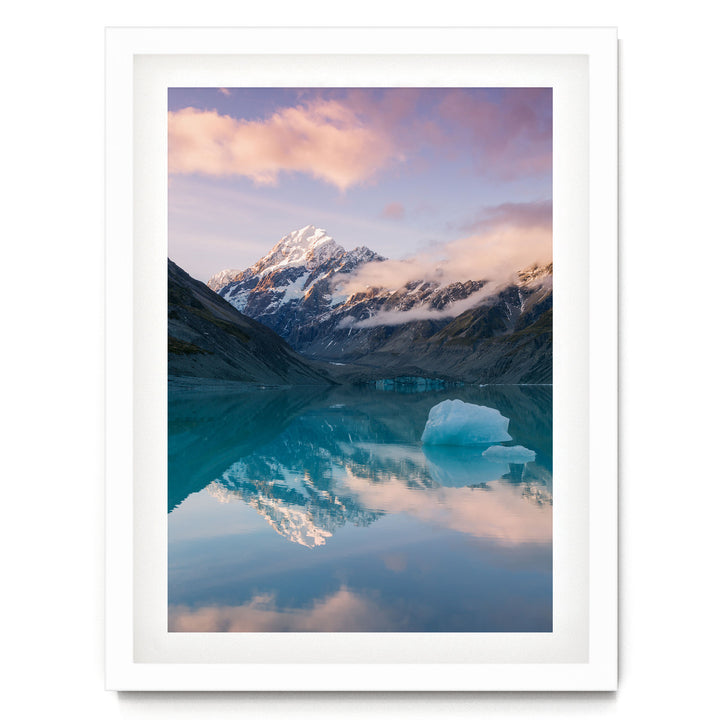 Mount Cook I, New Zealand – fine art print in a white frame with white mat