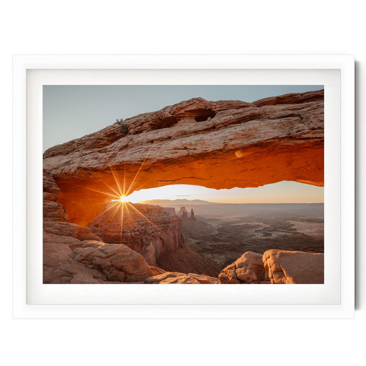 First Light on Mesa Arch, Canyonlands, Utah – fine art print in a white frame with white mat