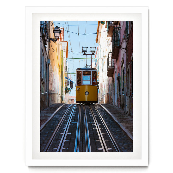 Lisbon Tram II, Portugal – fine art print in a white frame with white mat