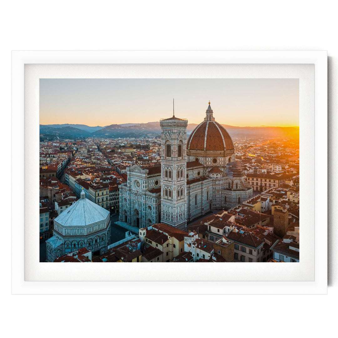 Florence Cathedral I, Tuscany, Italy – fine art print in a white frame with white mat
