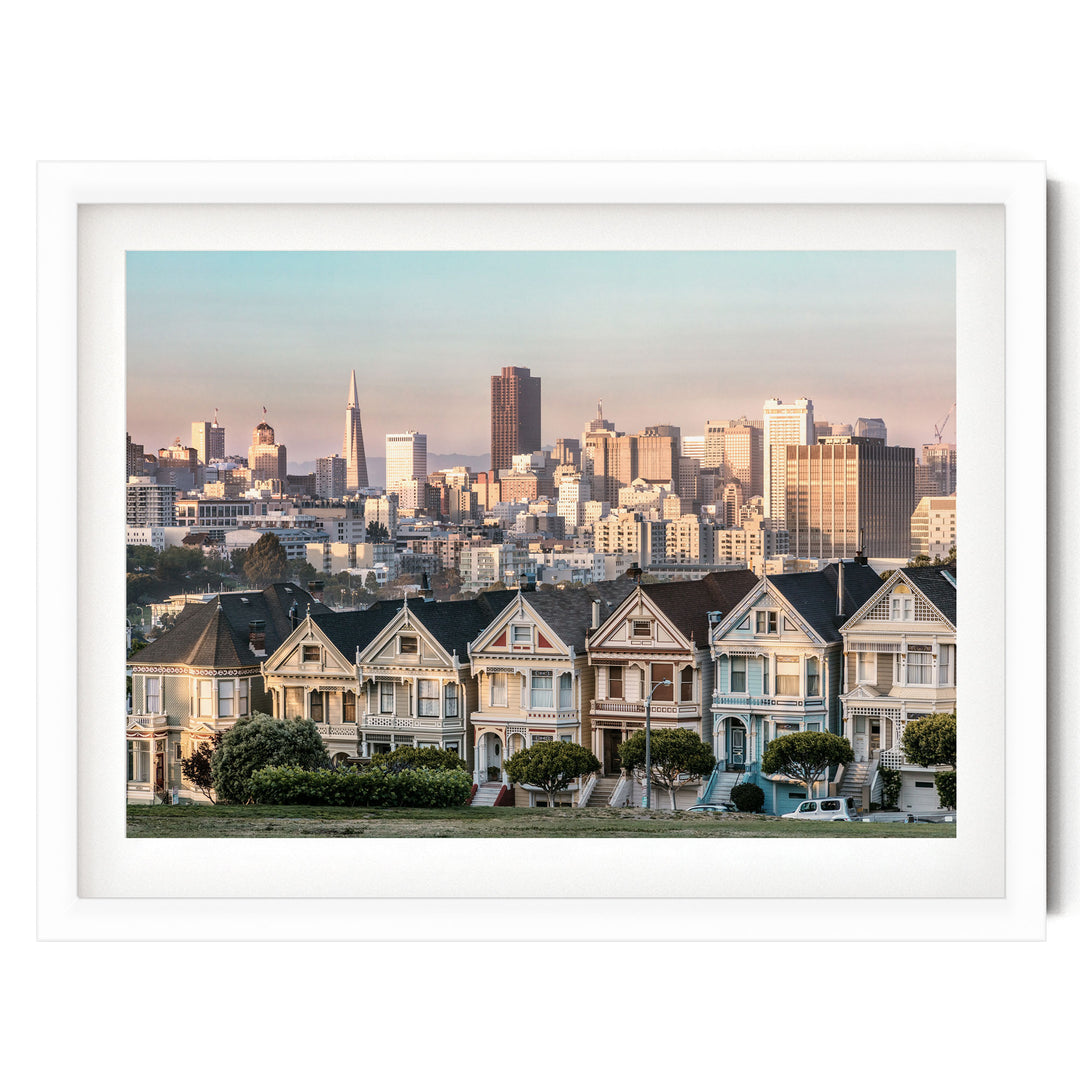 The Painted Ladies, San Francisco, California – fine art print in a white frame with white mat
