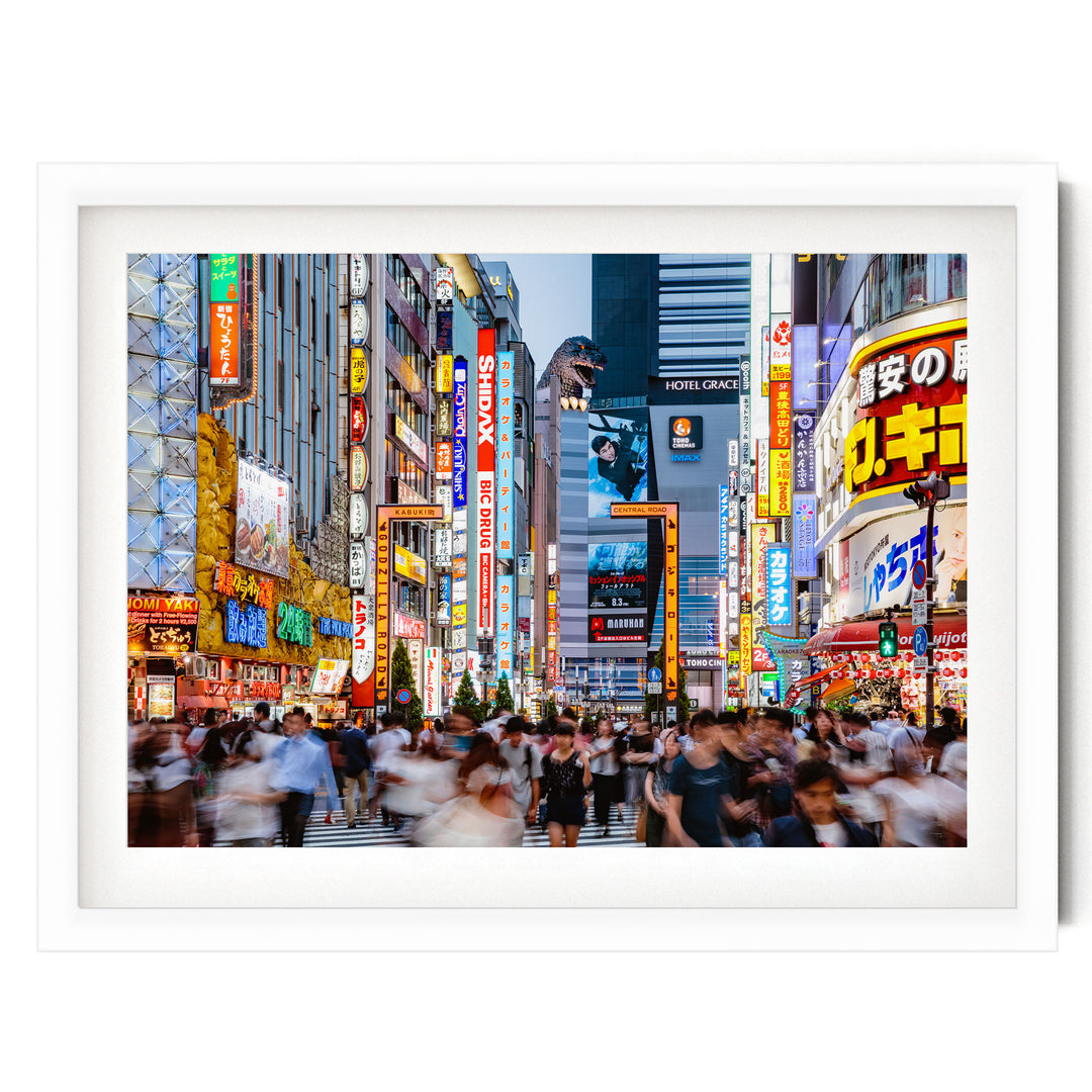 Godzilla Road, Shinjuku, Tokyo, Japan – fine art print in a white frame with white mat
