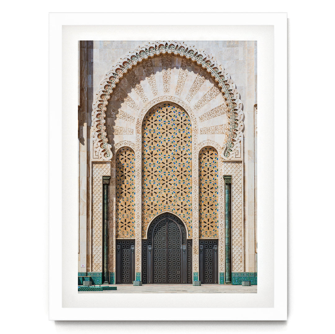 Moroccan Portal, Hassan II Mosque, Casablanca – fine art print in a white frame with white mat