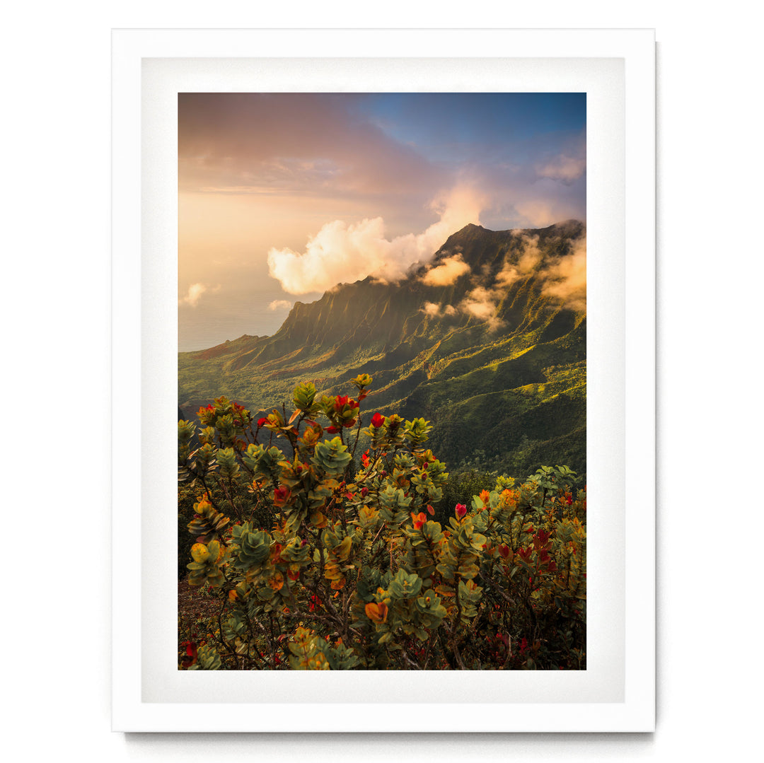 Hawaiian Dream II, Kalalau Valley, Kauai – fine art print in a white frame with white mat
