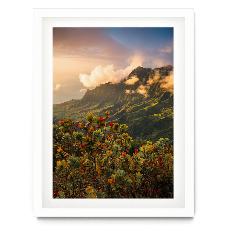 Hawaiian Dream II, Kalalau Valley, Kauai – fine art print in a white frame with white mat