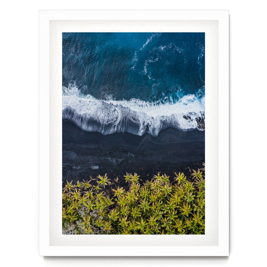 Black Beach, Big Island, Hawaii – fine art print in a white frame with white mat
