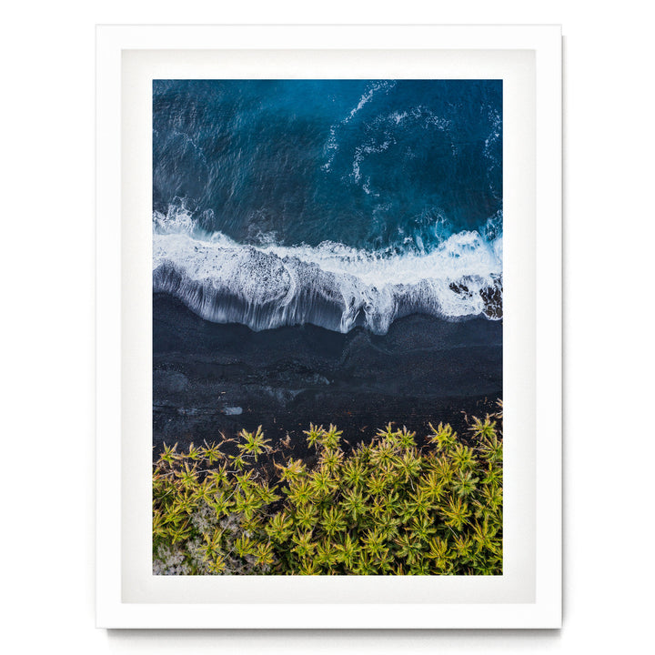 Black Beach, Big Island, Hawaii – fine art print in a white frame with white mat