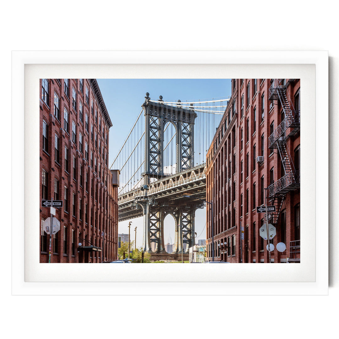 Manhattan Bridge, New York City – fine art print in a white frame with white mat