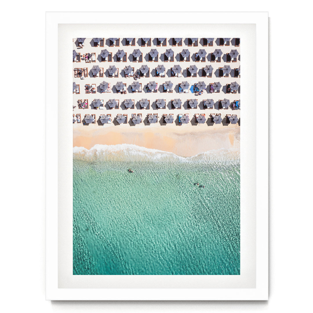 Mykonos Beach II, Elia, Greece – fine art print in a white frame with white mat